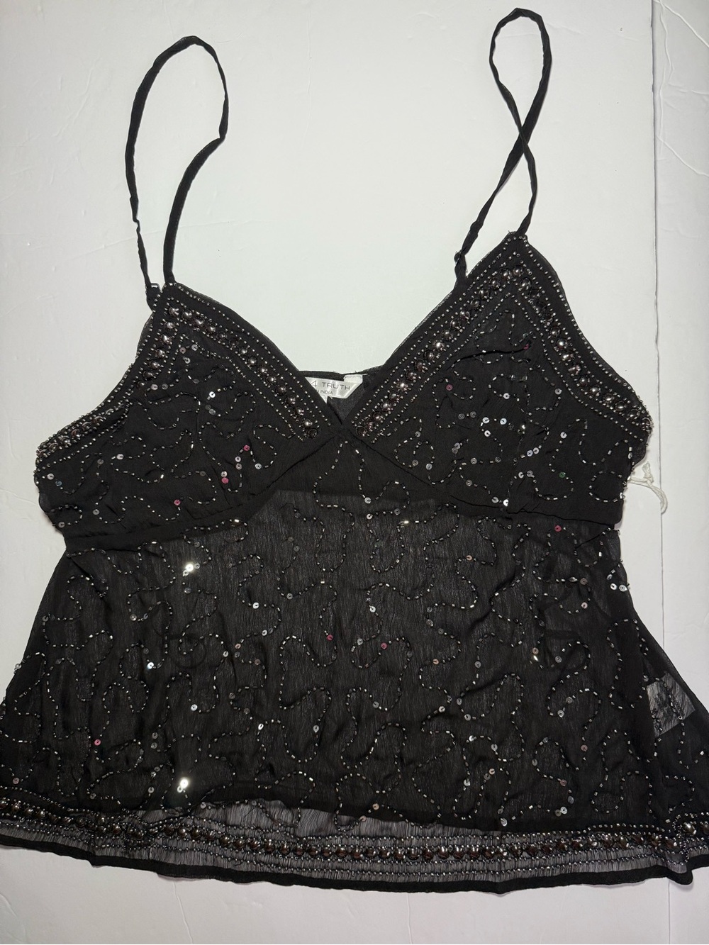 Live 4 Truth Black Beaded Sequin Cami Top - Size M - Embroidered Y2K - NWT